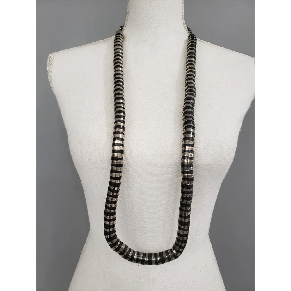 Vintage Statement Metal Disc Bead Necklace India Tribal Boho Snake Bib Brutalist